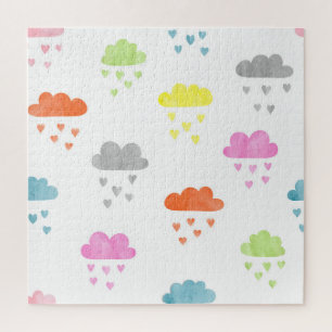 Puzzle Nuages de rêve : pluie cardiaque aquarelle