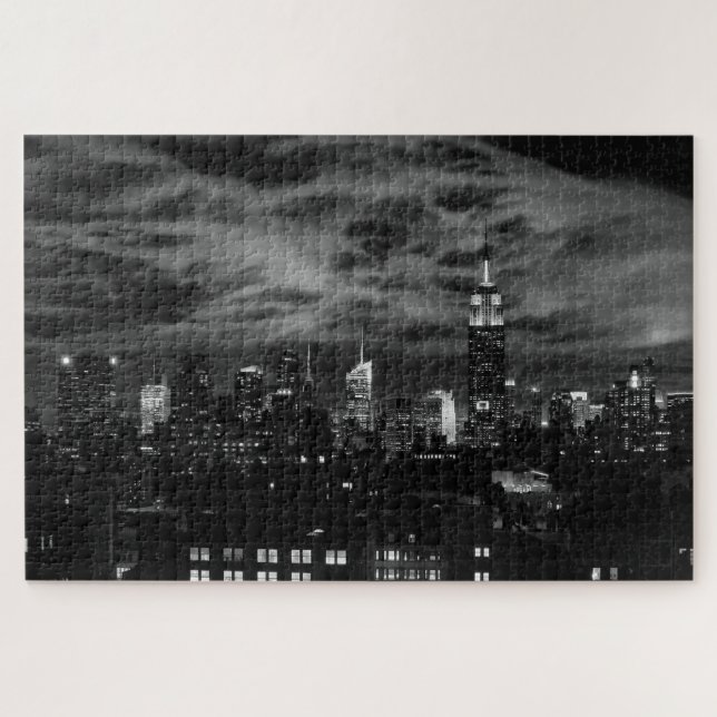 Puzzle Nuages éthériques : NYC Skyline, ESB noir et blanc (Horizontal)