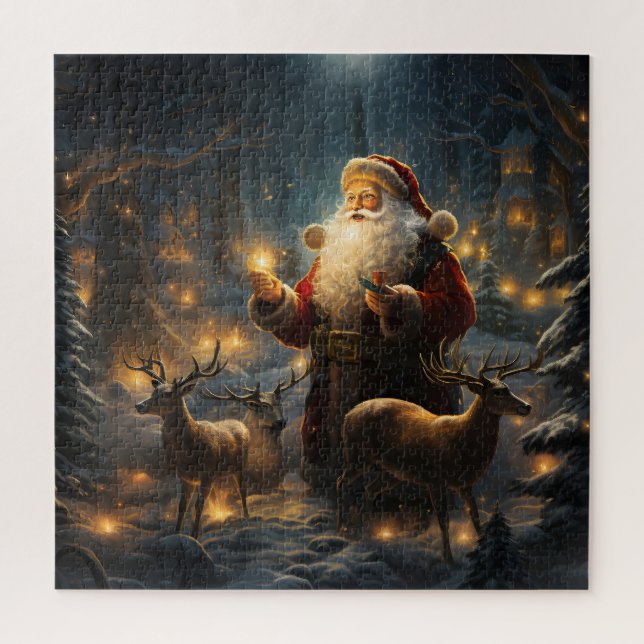 Puzzle Nuit de Noël de Santa sous la forêt enneigée (Vertical)