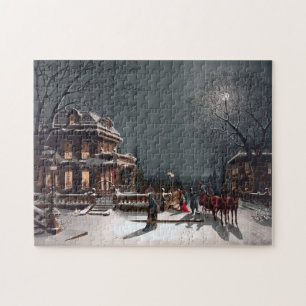 Puzzle Nuit de Noël d'hiver vintage au clair de lune