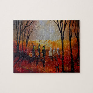 Puzzle Nuit d'Halloween Pleine Lune Fantômes et Sorcières