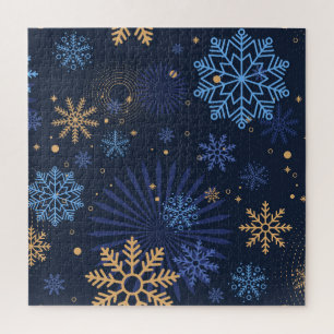 Puzzle Nuit d'hiver : Blue Snowflake Motif.