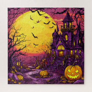 Puzzle Nuit effrayante d'Halloween avec des citrouilles l
