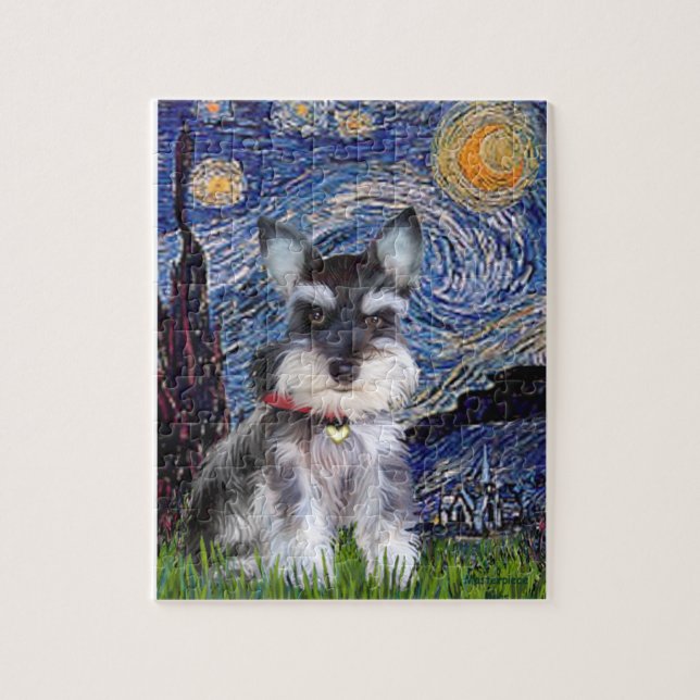 Puzzle Nuit étoilée - chiot Schnauzer #10 (Vertical)