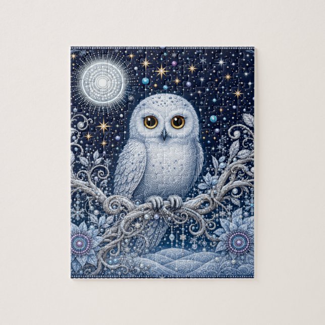 Puzzle Nuit magique d'hiver avec chouette harfang et cris (Vertical)