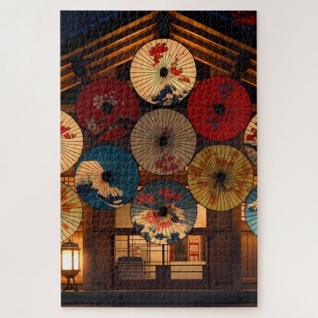 Puzzle Nuit romantique Taisho avec Wagasa Peint (Vertical)