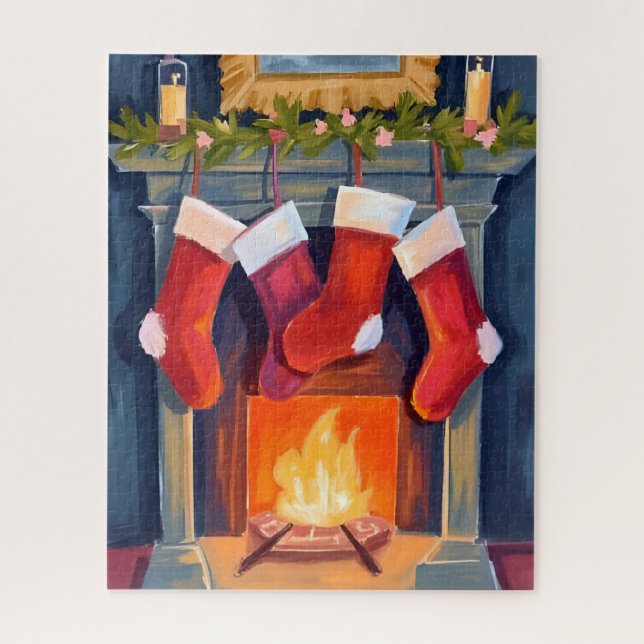 Puzzle Nuit Sainte | Aquarelle de chaussettes de Noël (Vertical)