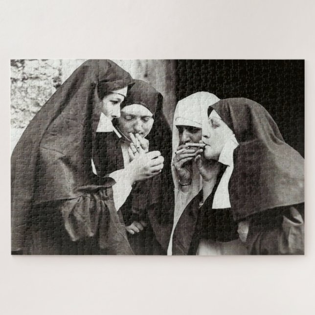 Puzzle Nuns Smoking Vintage Photograph   (Horizontal)