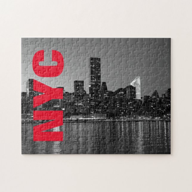 Puzzle NYC New York City Manhattan Nuit Noir Blanc (Horizontal)