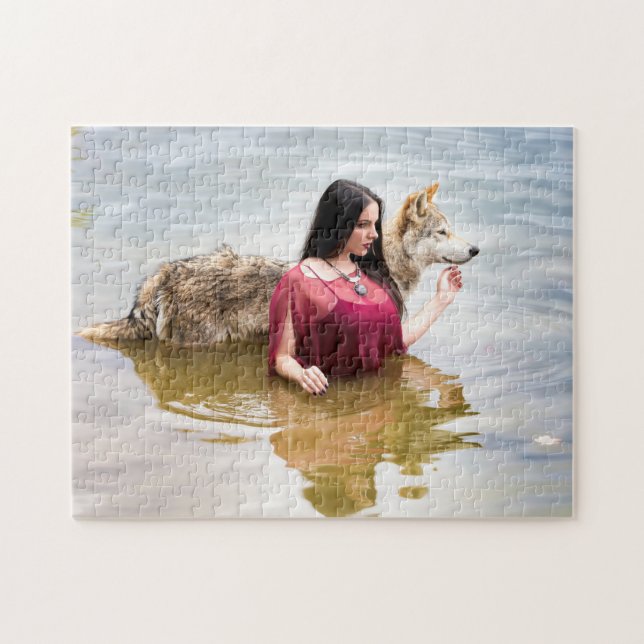 Puzzle Nymphe de forêt avec son loup (Horizontal)