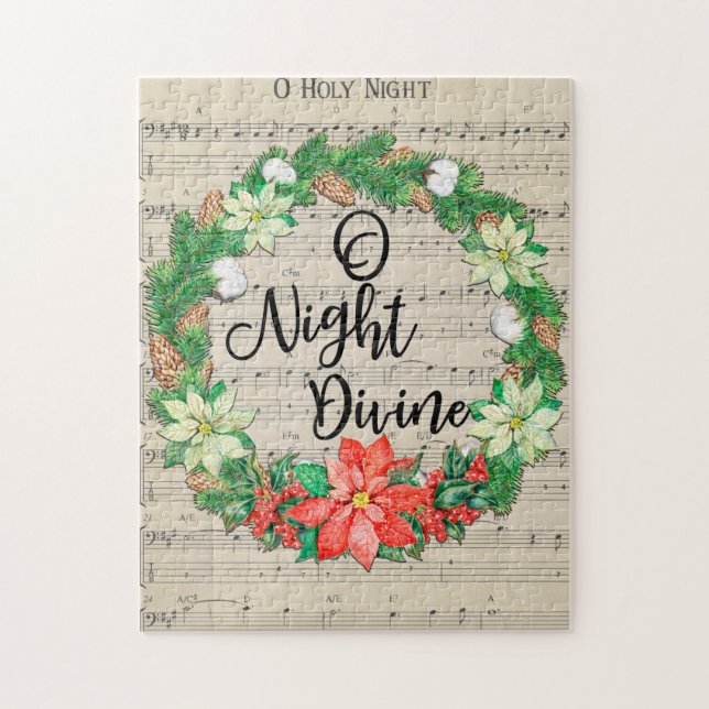 Puzzle O Holy Night Sheet Music Christmas Wreath (Vertical)