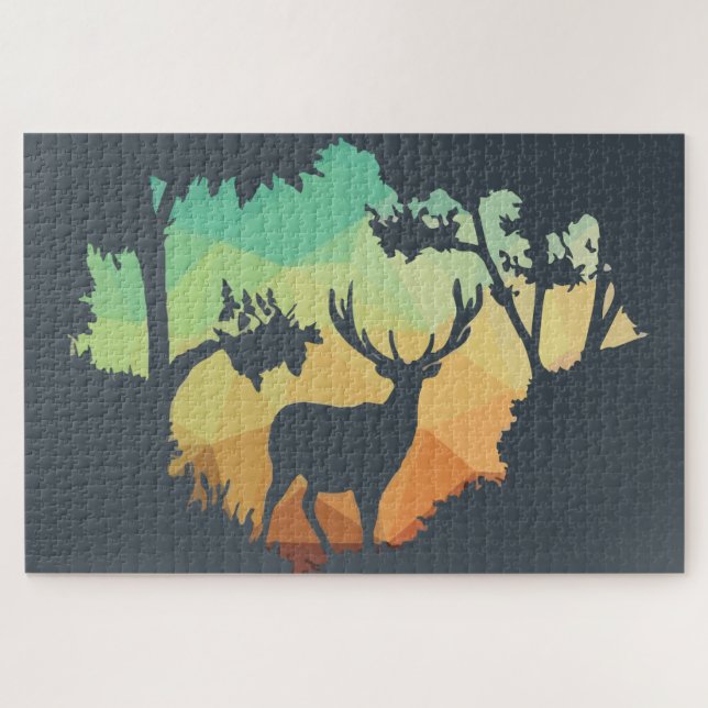 Puzzle Observer la silhouette des cerfs dans une forêt pa (Horizontal)