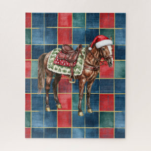 Puzzle Occidental Blue Red Cowboy Cheval Cowgirl Noël