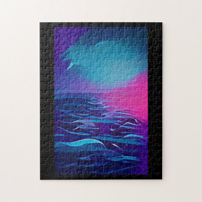 Puzzle Océan bleu d'Indigo horizon rose marine art graphi (Vertical)