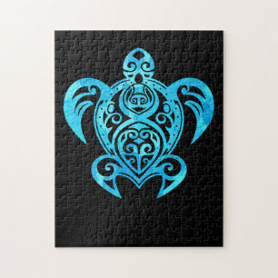 Puzzle Ocean Blue Tribal Hawaiian Sea Turtle