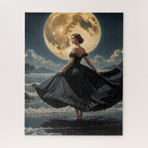 Puzzle Ocean Dance Under the Moon Woman in Black Dress