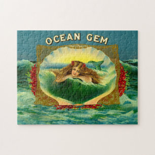Puzzle Ocean Gem mermaid cigar label print
