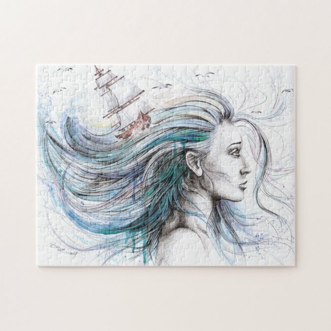 Puzzle Ocean girl Naureal Watercolor art (Horizontal)