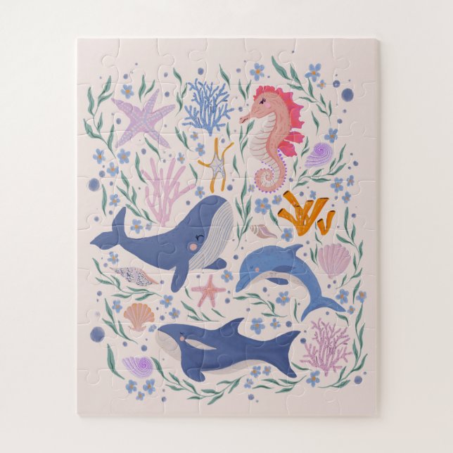 Puzzle Ocean Nursery Art - Whimsical Sea Creats (Vertical)