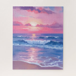 Puzzle Océan peint rose   Pastel aquarelle côtier