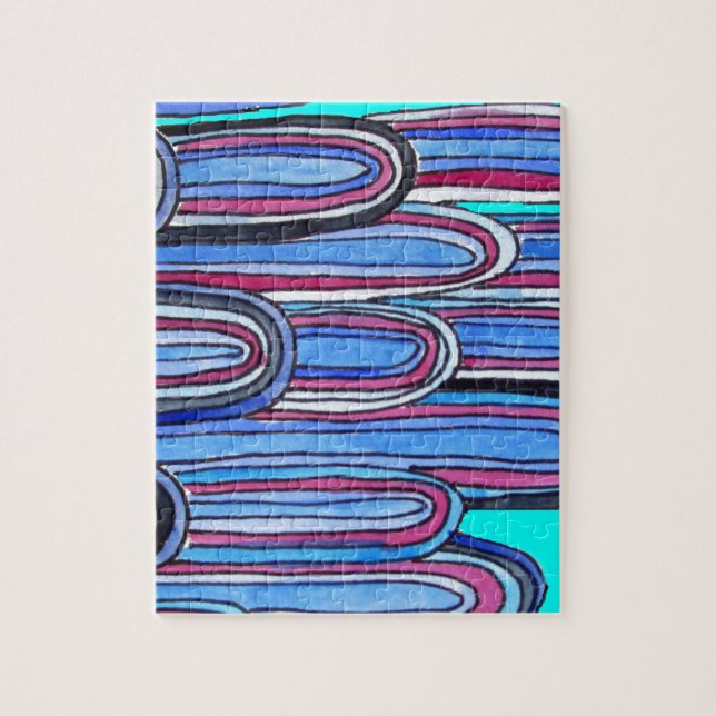 Puzzle Ocean Waves aqua blue pattern (Vertical)