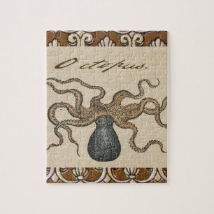Puzzle Octopus Kraken Illustration Vintage