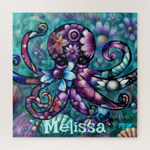 Puzzle Octopus lunaire Turquoise floral côtier Personnali