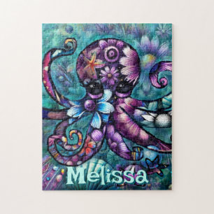 Puzzle Octopus lunaire Turquoise floral côtier Personnali