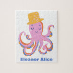 Puzzle Octopus rose Quirky Dancing Animal Personnalisé<br><div class="desc">Un design amusant pour tous les fans de poulpe ! Cette mignonne en rose et jaune danse en portant un chapeau amusant. Personnalisez-le avec votre nom !</div>