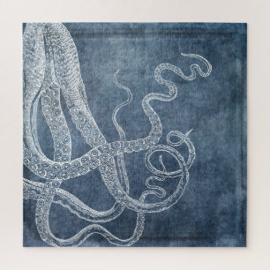 Puzzle Octopus Twilight Blue Denim Aquarelle Art