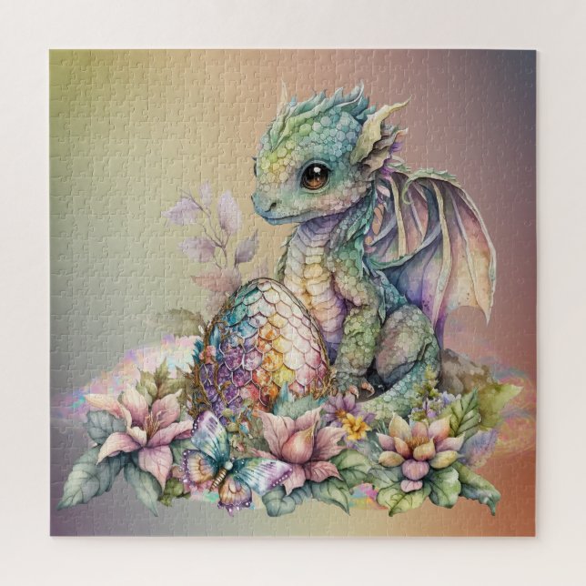 Puzzle Œuf de bébé dragon mignon sur arc-en-ciel (Vertical)