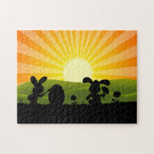 Puzzle Oeuf de peinture de lapin de Pâques mignon