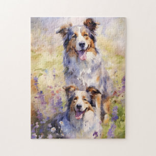 Puzzle OEuvre colorée d'aquarelle Australian Shepherd