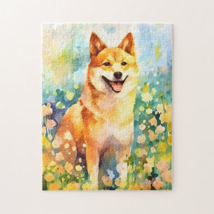 Puzzle OEuvre colorée d'aquarelle Shiba Inu