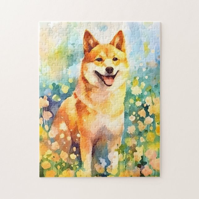 Puzzle OEuvre colorée d'aquarelle Shiba Inu (Vertical)