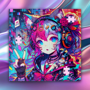Puzzle Oeuvre colorée Glitchcore Anime Girl