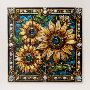 Puzzle Œuvre d'art de tournesol orné encadrée d'or