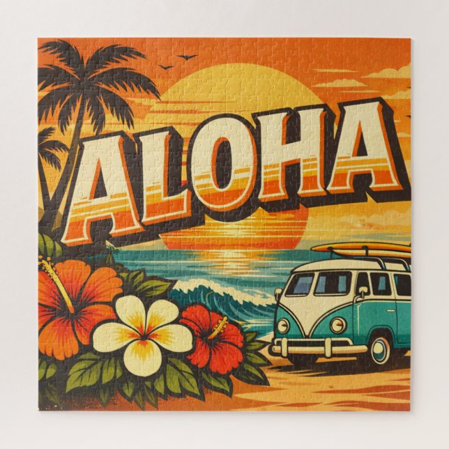 Puzzle Œuvre d'art du coucher de soleil tropical Aloha (Vertical)