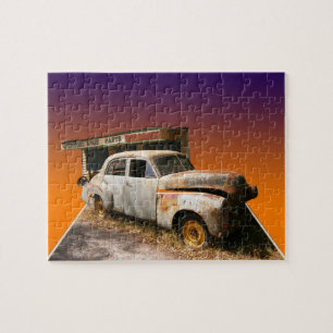 Puzzle Œuvre d'art en relief de voiture ancienne et garag