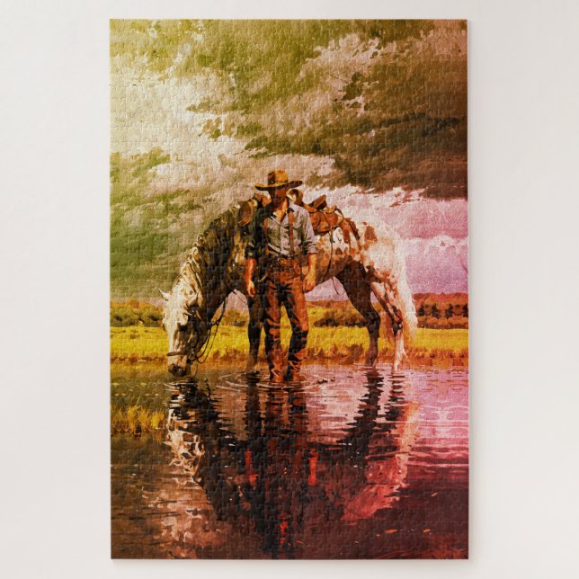 Puzzle Œuvre d'art murale Cowboy et Cheval - Western (Vertical)
