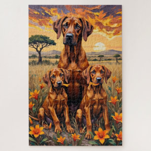 Puzzle Œuvre d'art Rhodesian Ridgeback Savane Coucher de