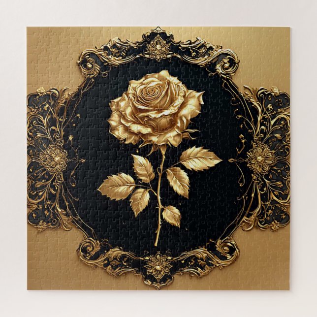 Puzzle Œuvre d'art Rose Dorée avec Élément Décoratif Orné (Vertical)