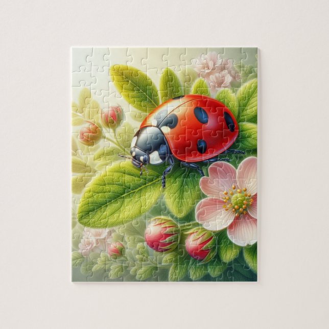 Puzzle OEuvre florale/printanière de coccinelle (Vertical)