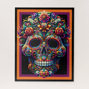 Puzzle Oeuvre florale vibrante pour le crâne de sucre
