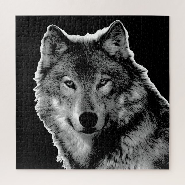 Puzzle Oeuvres d'art sur les loups noirs et blancs - Anim (Vertical)