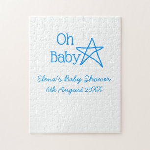 Puzzle Oh bébé bleu étoile baby shower ajouter nom passé