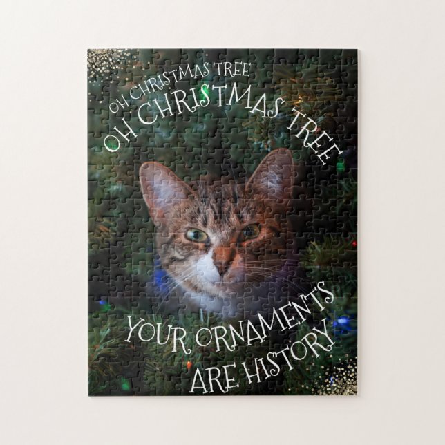 Puzzle Oh sapin de Noël Mischievous Grin Kitty Funny Chat (Vertical)