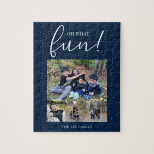 Puzzle Oh What Fun Holiday Photo Modern Blue Christmas