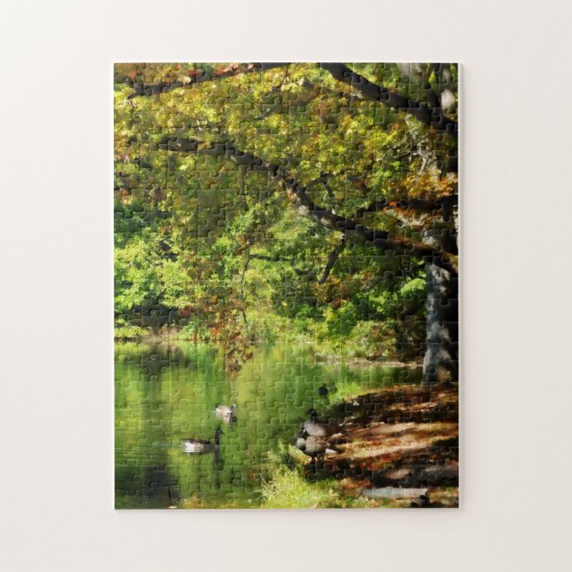 Puzzle Oies par étang à l'automne (Vertical)