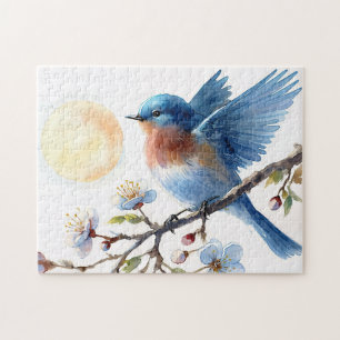 Puzzle Oiseau bleu Art de la floraison printanière